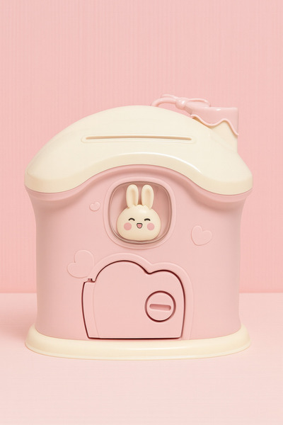 BEYZANA Pink Color Rabbit House Lockable Piggy Bank 18X15