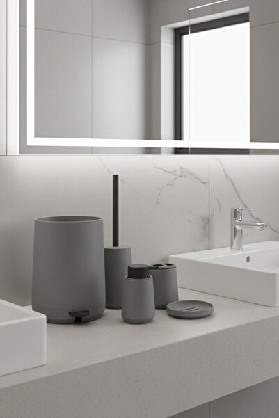 Vadi طقم حمام أوليفيا الناعم الفاخر المكون من 5 قطع من الأكريليك الرمادي