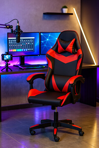 MARIA HOMES Red and Black Gaming Chair – Ergonomic Swivel Office Chair with A...