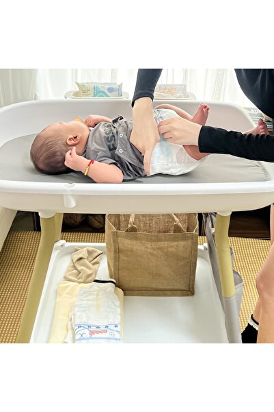 iTin Masa ajustabila pentru infasat bebelusi, cu spatii depozitare si roti, design modern, alba