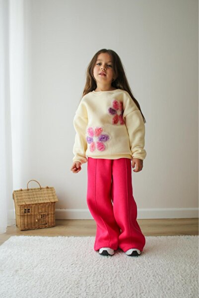 NURTOPU Kız çocuk takımı alt üst set 3iplik li şardonlu içi kalın kışlık full likrali pamuk kumaş kaliteli