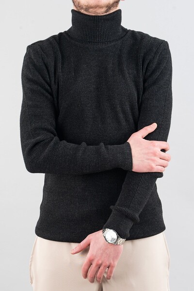 bombe Чоловічий светр Slim Fit з коміром-стійкою та тонким візерунком