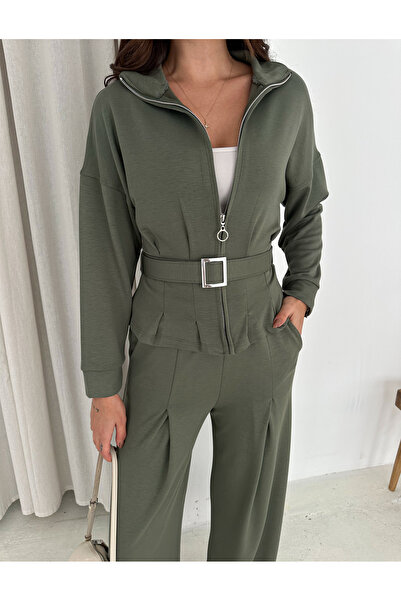 TheyYou Modal Kumaş Fermuarlı Kemerli Şık Günlük Eşofman Takımı / Modal Fabric Zippered Belted Tracksuit Set