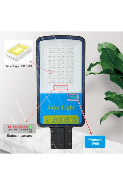 Flippy Ηλιακός Φωτιστικός Δρόμου 100W, 120 LED, IP66, Αισθητήρας Φωτός, 49x21x5,5 cm, Γκρι