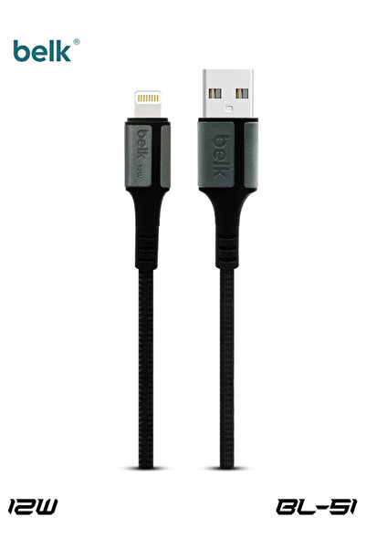 Belk كابل BL-S1 USB-A إلى Lightning بقوة 12 وات، بطول 120 سم، مع سلك مضفر من ...