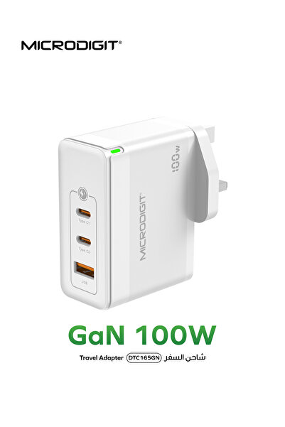 Microdigit Premium Charger 100W Dual PD Type C + 1 QC Fast Charger With GaN Technology and PPS 3.3 Support