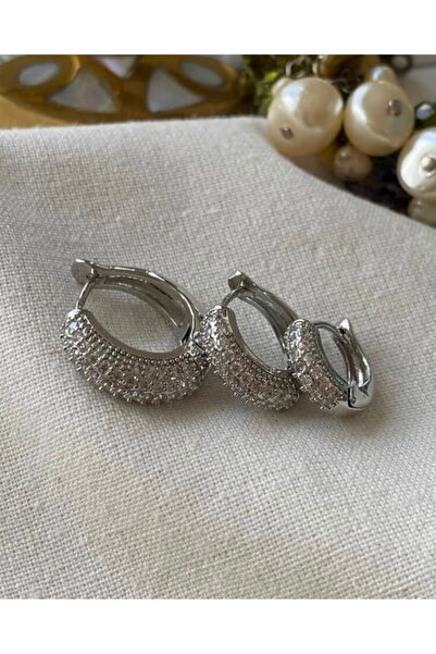 Butik Ysx Üçlü Siver Taşlı Bombe Halka Küpe Seti