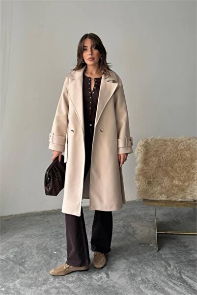 Dipmoda Women's Belted Midi Length Lined Coat Dpg120