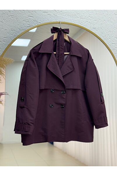 BENAHOLL Κοντή καμπαρντίνα Daria με κάλυμμα και επένδυση με ζώνη στο άκρο του μανίκι-KN5522 Plum