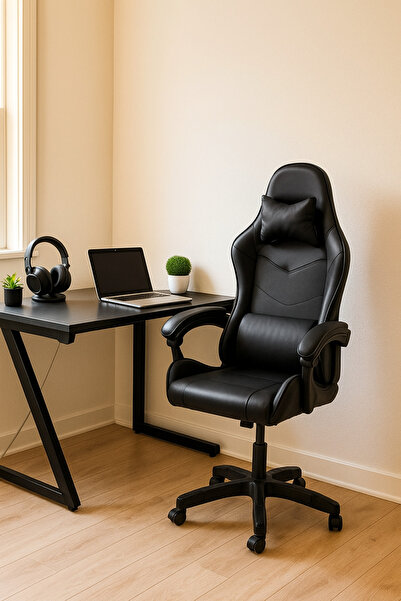 MARIA HOMES كرسي ألعاب أسود - كرسي مكتب مريح بارتفاع قابل للتعديل وقاعدة دوار...