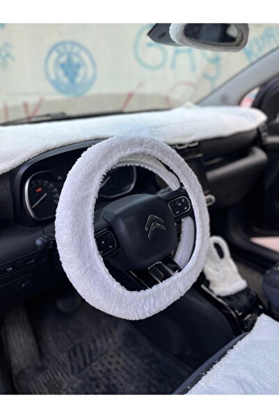 SSS TEKSTİL BEYAZ PELUŞ DİREKSİYON KILIFI-TÜM ARAÇLARA UYUMLU DİREKSİYON KILIFI