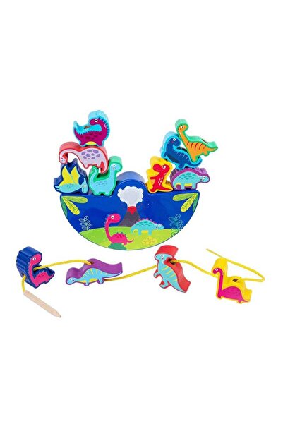 Yelajoy Children Dinosaur Threading Beads Balancing Blocks Stacking, Early Learning Baby Puzzle Wooden Toys