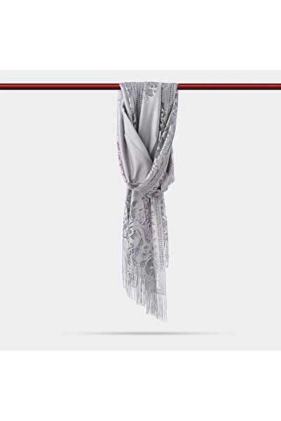 Hayrat Neşriyat Lace Tassel Shawl (Mevlid Coverlet, 166X61 Cm. Gray)
