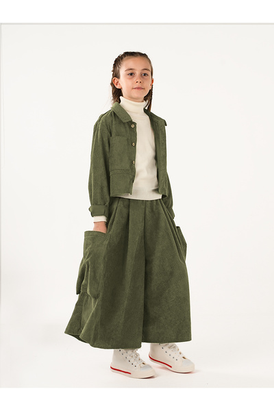 Catz Kids Girl's Khaki Velvet Kali Pants Shirt Set