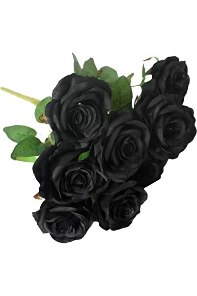 DEFNE DECOR Yapay Kadife Tek Dal Gül 10 adet Dalı 50 cm Siyah Lüx Ekvator Gül