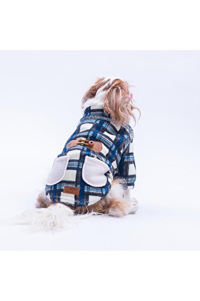 Pawstar Mavi Chicago Checks Ekose Desenli Düğmeli Köpek Ceketi Kalın Peluş Kö...