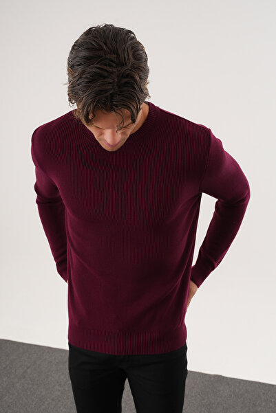 No Way Men's Regular Fit Knitted Detailed Crew Neck Sweater