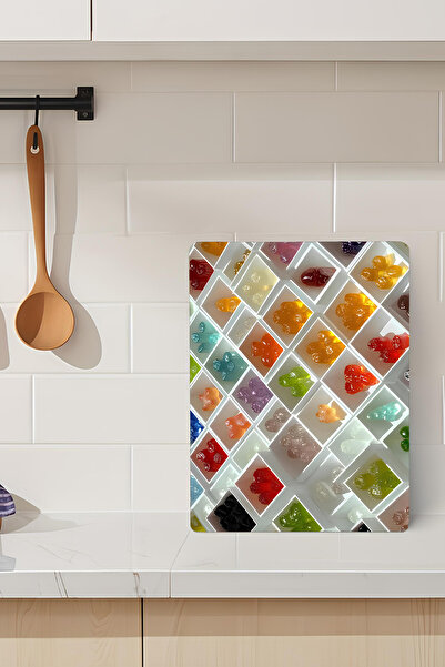 kutuTR Colorful Gel Candy Themed Tempered Glass Cutting Board 21X30 cm Size U...