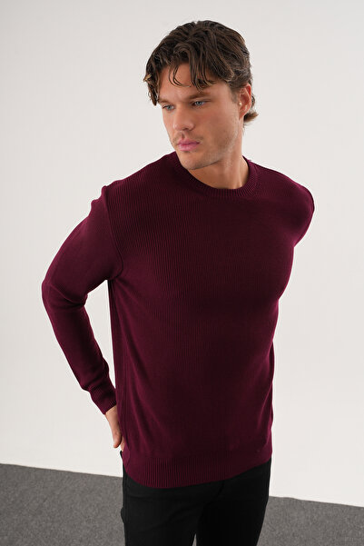 No Way Men's Regular Fit Knitted Detailed Crew Neck Sweater
