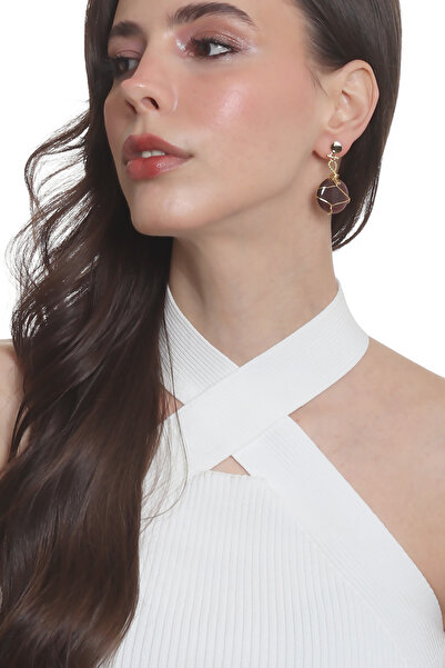 LABALABA Women's Studded Model Gold Color Wire Wrap Design Cat's Eye Earrings Purple