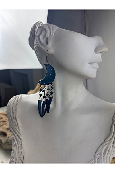 SEDEF TAKI Lacivert el yapımı ay küpe