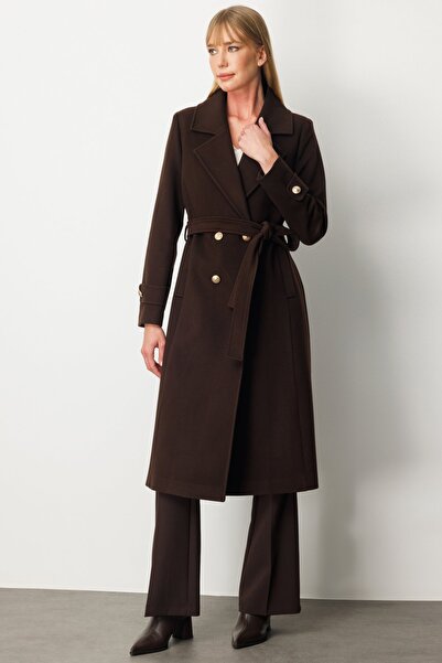Ekol Coat with Belted Waist and Epaulette Sleeves