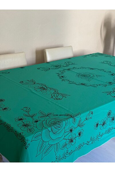 Sobe Hediyelik Green Floral Pattern Easy-To-Clean Rectangular Tablecloth – St...