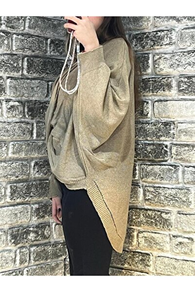 PETUNYA BUTİK Merserize Krevaze Bluz-VİZON