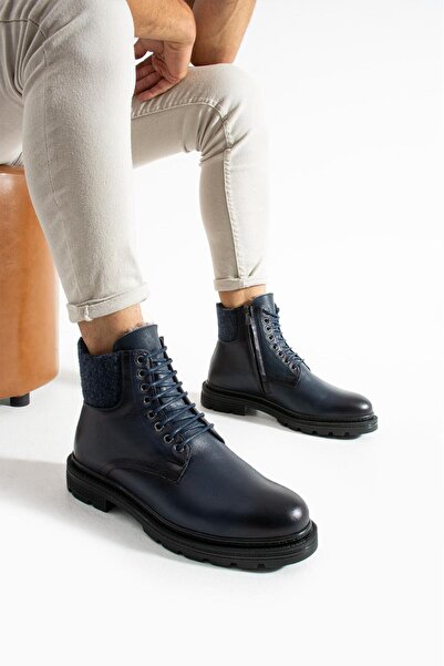 MEEGORA Erkek Koyu Laci Hakiki Deri-Boğaz Detaylı Kışlık Bot