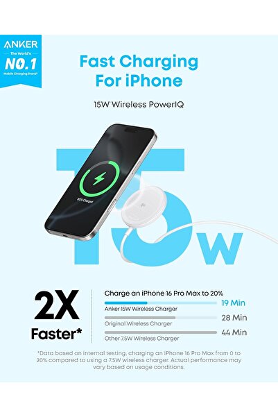 Anker لوحة شاحن لاسلكي MagGo Magnetic MagSafe (Qi2، 15 وات) - متوافقة مع iPhone 17/16/15/14