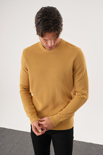 No Way Men's Regular Fit Knitted Detailed Crew Neck Sweater
