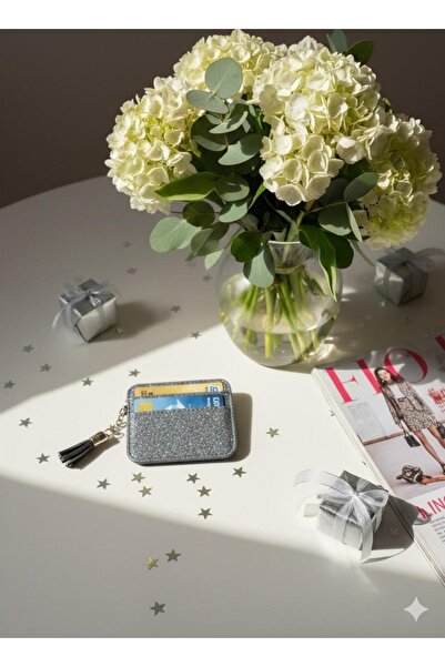 mirakuş Gray Glitter Tassel Wallet Card Holder