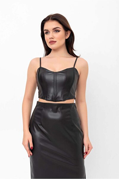 Swass Midi Slit Detailed Vegan Leather Skirt