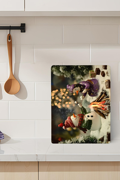 kutuTR Snowman Themed Tempered Glass Cutting Board 21X30 cm Size Uv Printing ...