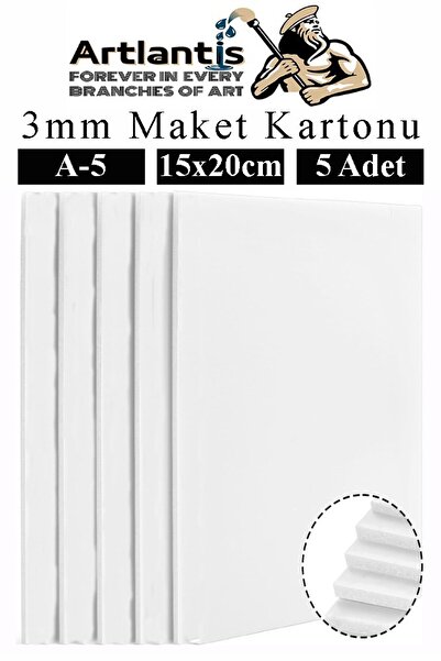 Artlantis Maket Kartonu Beyaz Fotoblok 3 mm A5 15x20 cm 5 Adet Hobi Sanat Okul Köpüklü Straforlu Maket Kartonu
