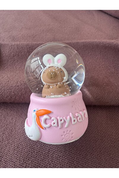 aysequlce Capibara Küçük Boy Işıklı Kar Küresi - kepibara -capybara - pembe