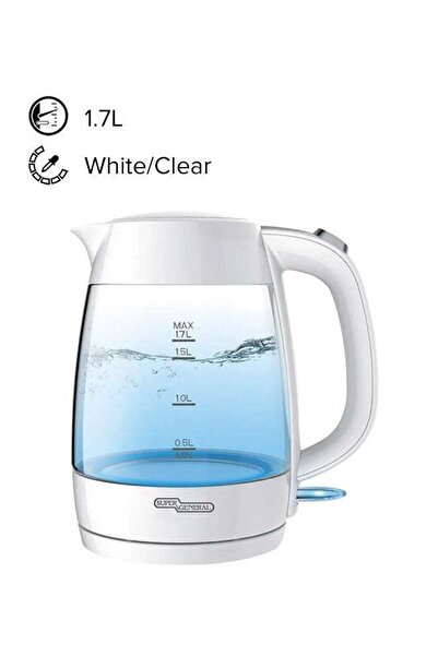 SUPER GENERAL Glass Electric Kettle 1.7 L 2200 W KSGK219GD White/Clear