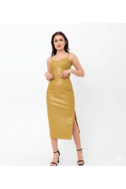 Swass Midi Slit Detailed Vegan Leather Skirt