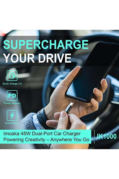 imoaka Retractable Car Charger 48W with 30W USB-C & 18W USB-A – IK1000