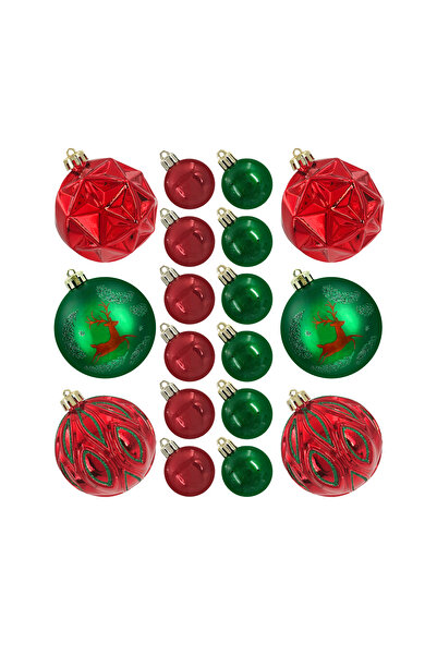 Christmas Magic مجموعة هدايا زينة مصممة، أحمر/أخضر، 4 و8 سم، 30 قطعة/صندوق