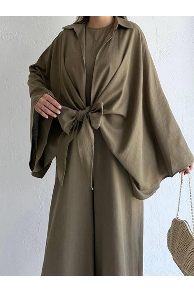 MELEK ARAZ Khaki Ecmel Jumpsuit Set