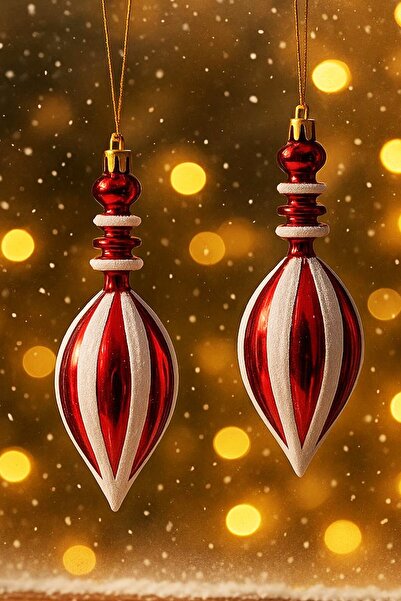 BeySüS Christmas Tree Ornament Red White Elegant Drop 15 cm Set of 2