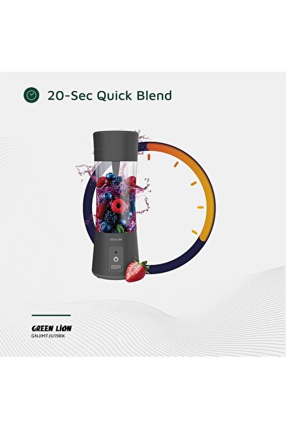 Green Lion Juice Mate Portable Juicer, 380mL, 6-Blade, 18,000RPM, USB-C – Black