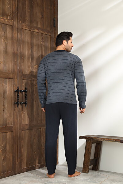 CALİA Winter Men's Interlock Collar Buttoned Long Sleeve Pajama Set