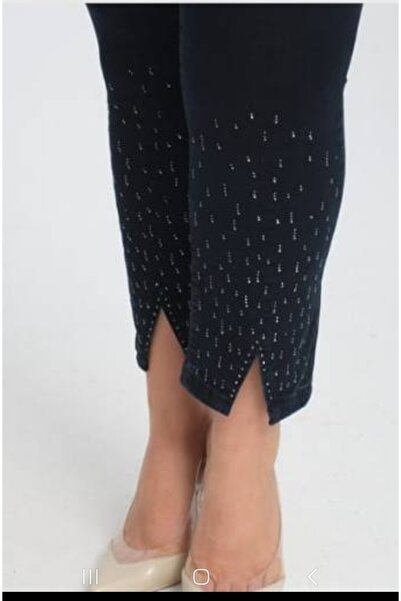 Double.Tt Women's Flare Leg Stone and Slit Detail Full Lycra High Quality Plus Size Jeans Pants