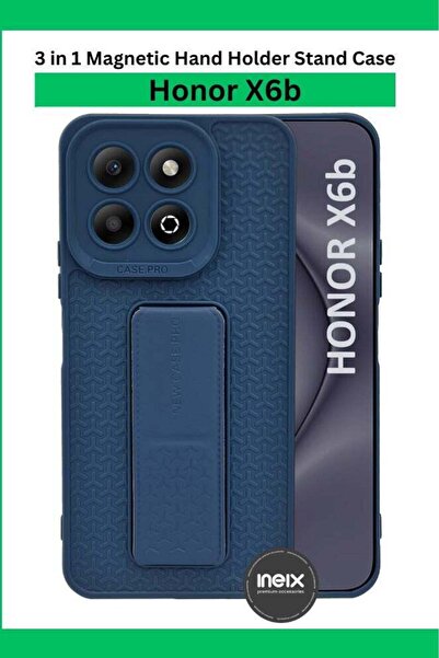 ineix For Honor X6b - جراب خلفي مغناطيسي من السيليكون شبه الناعم مع حامل قابل للطي وحزام للإصبع