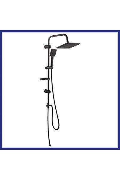 Generic Wall-mounted Mixer Shower Set with Large Overhead and Multi-function Handheld, Black