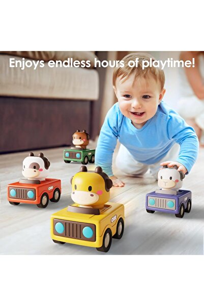 Arabest Press-and-Go Animal Car Toys for Toddlers 1-3, Baby Racing Vehicle Set