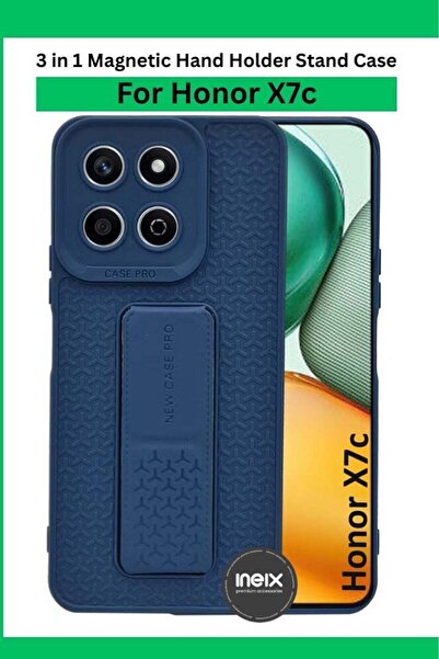 ineix For Honor X7c - جراب خلفي مغناطيسي من السيليكون شبه الناعم مع حامل قابل للطي وحزام للإصبع