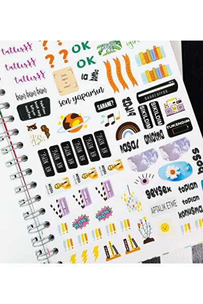 Dörtel Tedarik Undated Talking Agenda Weekly Planner Notebook with Cat Noodle Design and Spiral Sticker